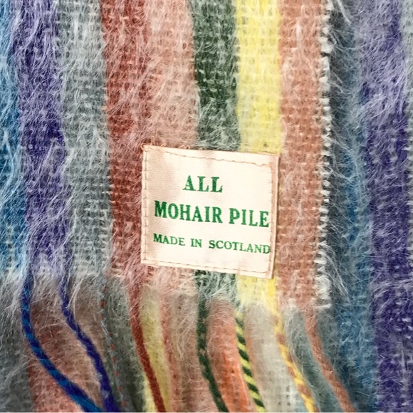 Scottish Mohair Stripe Scarf Wrap Made in Scotland Vintage Knit Wool - Picture 7 of 9